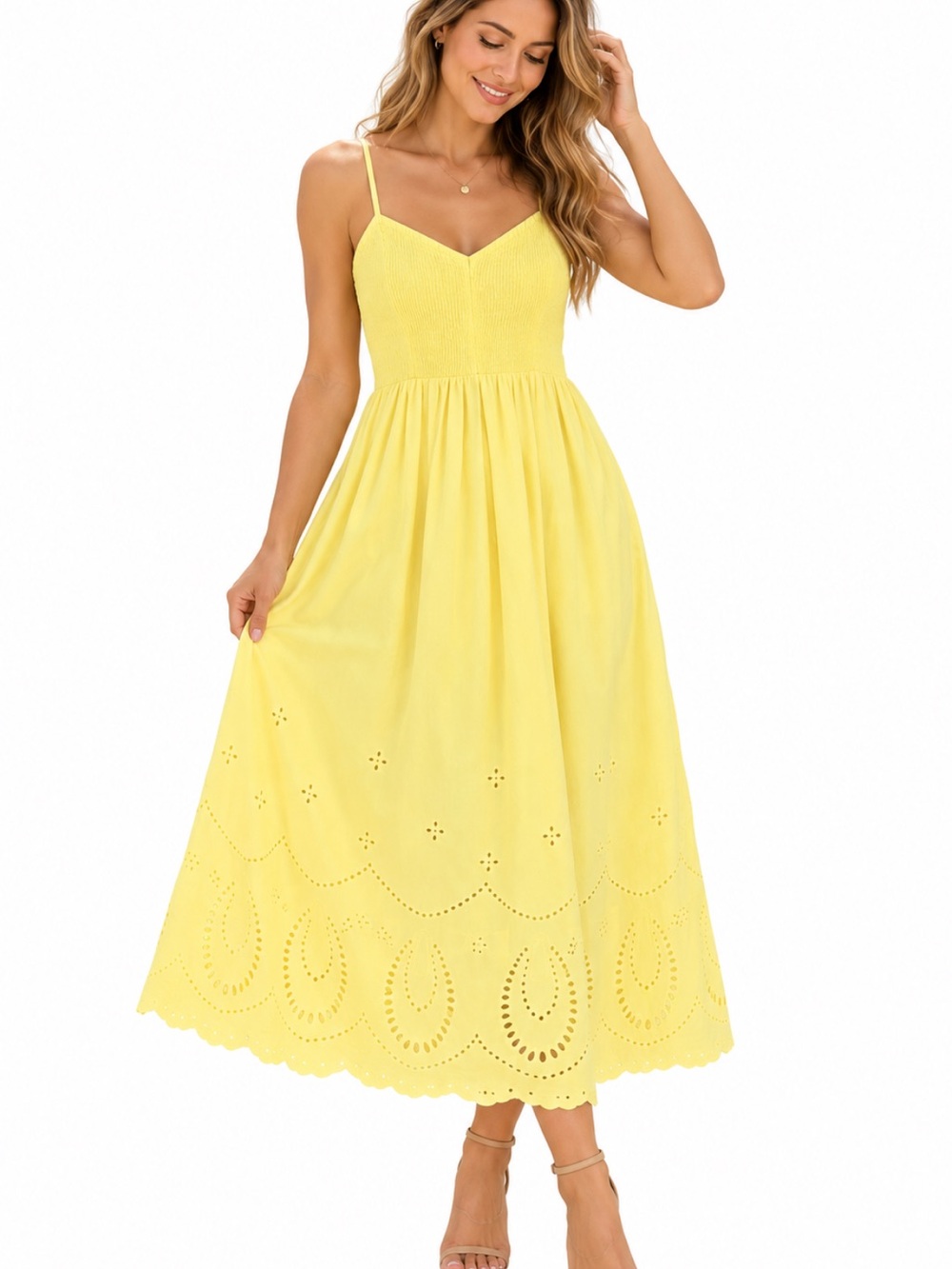 Calypso St. Barth Yellow Eyelet Cotton Midi Maxi Dress Size 6
